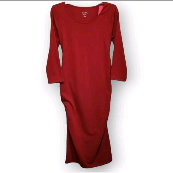 Isabel Maternity by Ingrid & Isabel Women’s Red 3/4 Sleeve Stretch T-Shirt Dress - Picture 2 of 9